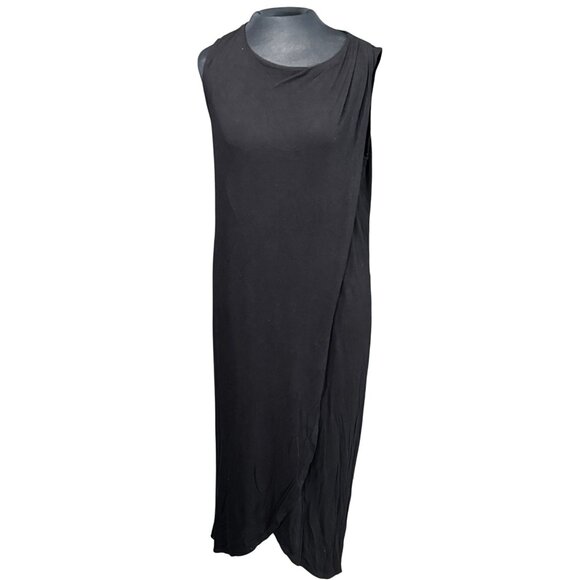 Joe Fresh Black Sleeveless Wrap Midi Dress M Rayon & Spandex - Picture 1 of 8